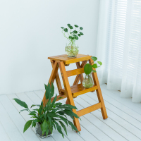 梯子闪电客家用折叠多功能加厚室内两用登高梯三步人字梯凳爬梯步梯 胡桃色(二步高47cm)