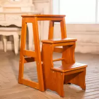 家用折叠楼梯椅全梯子椅子多功能两用步阶梯凳梯子木凳子木梯闪电客梯子 3层收纳款浅胡桃