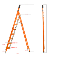 梯子家用折叠伸缩升降人字七步梯室内多功能便携八步2.5米阁楼梯闪电客梯子 桔色方管8步梯子加宽加厚踏板
