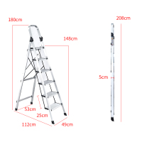 梯子家用折叠伸缩升降人字七步梯室内多功能便携八步2.5米阁楼梯闪电客梯子 白色铝合金6步梯子加宽加厚踏板