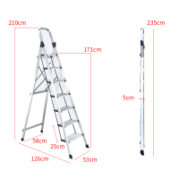 梯子家用折叠伸缩升降人字七步梯室内多功能便携八步2.5米阁楼梯闪电客梯子 白色铝合金7步梯子加宽加厚踏板