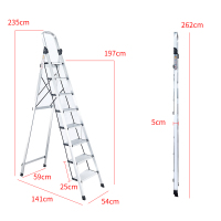 梯子家用折叠伸缩升降人字七步梯室内多功能便携八步2.5米阁楼梯闪电客梯子 白色铝合金8步梯子加宽加厚踏板