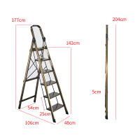 梯子家用折叠伸缩升降人字七步梯室内多功能便携八步2.5米阁楼梯闪电客梯子 香槟色铝合金6步梯子加宽加厚踏板
