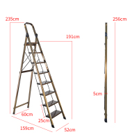 梯子家用折叠伸缩升降人字七步梯室内多功能便携八步2.5米阁楼梯闪电客梯子 香槟色铝合金8步梯子加宽加厚踏板