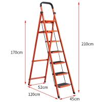 梯子2米家用折叠七步八步九步加厚人字阁楼铝合金室内不锈钢爬梯闪电客梯子 桔色方管加厚七步