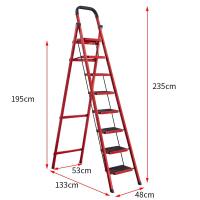梯子2米家用折叠七步八步九步加厚人字阁楼铝合金室内不锈钢爬梯闪电客梯子 红色方管加厚八步