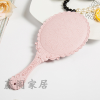 工匠时光高清手柄化妆镜手拿美容手柄镜子随身便携韩国复古雕花纹绣镜子