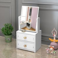 工匠时光创意桌面台式多功能梳妆镜便携旋转收纳卧室宿舍卡通高清化妆镜子