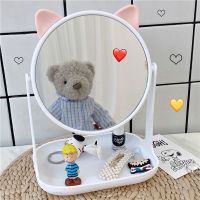 工匠时光韩风少女心猫耳朵台式镜子简约宿舍桌面收纳化妆镜公主美容梳妆镜