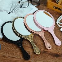 工匠时光圆形小镜子古典欧式时尚创意便携长柄复古花纹化妆镜随身美容镜