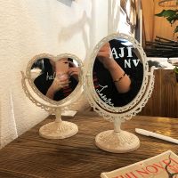 工匠时古宫廷风爱心桌面台式双面化妆镜少女粉色心形旋转可爱公主镜子