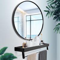 工匠时光卫生间浴室镜圆镜贴墙带置物架镜子挂墙洗脸池免打孔厕所卫浴镜子
