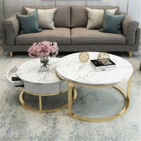 工匠时光北欧大理石圆形2020新款茶几岩板茶台铁艺茶几花几小户型组合
