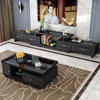 工匠时光现代简约小户型电视柜茶几组合客厅伸缩欧式钢化玻璃电视机柜