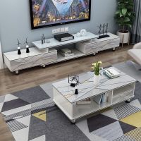 工匠时光现代简约电视柜茶几组合小户型北欧客厅钢化玻璃伸缩电视机柜简易