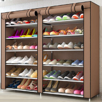 工匠时光简易鞋柜金属鞋架双排12格带防尘罩