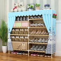 工匠时光鞋柜实木简易牛津布双排防尘鞋架多层大号收纳组装家用经济型