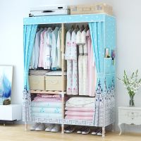 工匠时光布衣柜组装加固牛津布衣橱双人加粗实木简易衣柜子成人儿童收纳柜