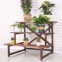 工匠时光花店花盆架阳台防腐户外置物架炭化实木多层阶梯绿萝多肉落地花架