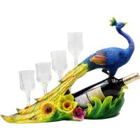 工匠时光孔雀红酒架摆件欧式客厅家用玄关隔断酒柜装饰品创意乔迁结婚礼物