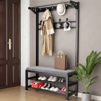 工匠时光门口换鞋凳简易家用挂衣架一体衣帽架小玄关收纳凳可坐穿鞋柜鞋架
