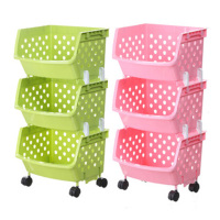 工匠时光加厚塑料收纳筐杂物玩具储物架水果带轮多层置物架蔬菜收纳架框子