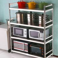 工匠时光不锈钢厨房货架置物架4层加厚储物架酒店厨具收纳微波炉架带护栏3