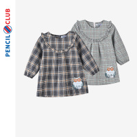 [8折价:28.8元]铅笔俱乐部童装女童连衣裙春装新款儿童格子长袖裙子木耳花边