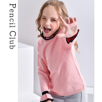 [一口价25元]铅笔俱乐部童装秋季女童套头毛衣儿童大童花边高领针织衫