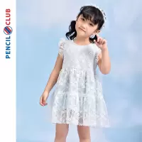 [99元3件]铅笔俱乐部童装小女孩短袖连衣裙2025夏装新款儿童网纱公主裙