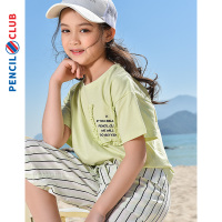 [8折价:28.8元]铅笔俱乐部童装儿童短袖t恤夏装新款女童圆领上衣大童字母