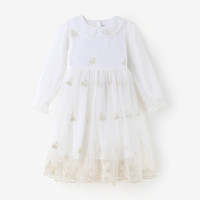 [直降价:99元]铅笔俱乐部童装2025春装新款女童连衣裙刺绣儿童裙子网纱娃娃领
