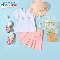 [99元3件]铅笔俱乐部童装2025夏装新款女童短袖儿童t恤女孩上衣卡通娃娃领