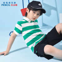 [直降价:49元]铅笔俱乐部童装2025夏装新款男童t恤儿童条纹上衣中大童Polo短袖