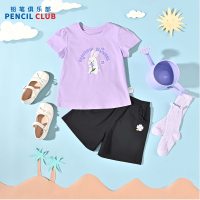 [一口价25元]铅笔俱乐部童装2025夏装新款女小童t恤儿童上衣宝宝圆领卡通短袖