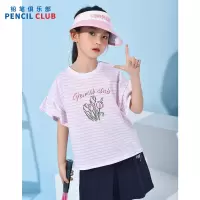 [1件5折:42元]铅笔俱乐部童装2025夏装新款女童条纹t恤儿童短袖女孩上衣圆领薄