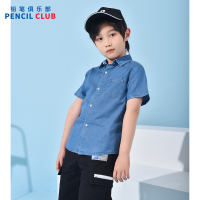 [直降价:39元]铅笔俱乐部童装2025夏装新款男童衬衫儿童短袖中大童牛仔上衣衬衣