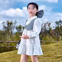 [1件3.5折:80元]秋季新款女童长袖连衣裙撞色格子百搭连衣裙假两件衬衫裙