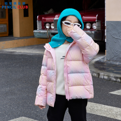 [1件3.5折]铅笔俱乐部秋冬新款女童羽绒服中大童彩虹加厚外套儿童保暖衫