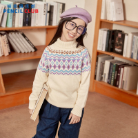 [直降价:69元]铅笔俱乐部秋冬新款女童毛衣中大童高领针织衫儿童套头毛衫