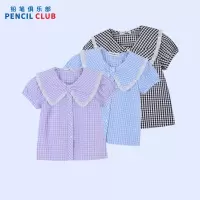 [1件5折:80元]铅笔俱乐部2025年夏装新款女童衬衫儿童格子瑚蝶领衬衣中大童上衣