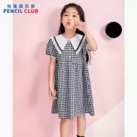 [1件5折:107元]铅笔俱乐部2025夏装新款女童连衣裙儿童翻领格子裙中大童甜美裙子