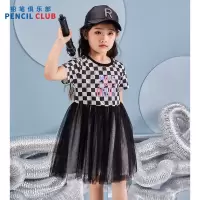 [1件5折:98元]铅笔俱乐部2025夏装新款女小童连衣裙儿童格子拼接网纱裙宝宝裙子