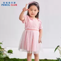 [1件5折:107元]铅笔俱乐部2025夏装新品女小童连衣裙儿童格子裙宝宝拼接网纱裙子