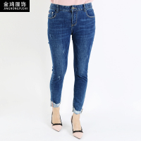 金鸿 2019新款时尚牛仔长裤女秋中腰修身显瘦