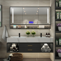 现代轻奢浴室柜组合北欧简约闪电客大理石洗手台洗脸盆卫浴智能镜柜双盆