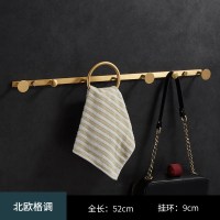 铜拉丝金衣钩排钩后玄关衣钩壁挂式衣帽架墙上闪电客创意衣钩北欧衣钩 黄铜创意B款大小5钩(52cm)