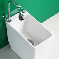 家用陶瓷拖把池闪电客龙头一体小户型卫生间洗地拖布池阳台小号水槽盆竖