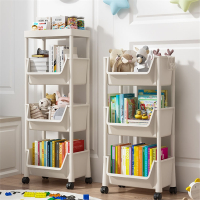 闪电客可移动书架置物架儿童玩具收纳架多层家用小推车带轮落地简易书柜