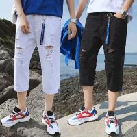 破洞牛仔裤男士短裤七分裤潮裤子男夏季薄款牛仔短裤男中裤7分裤